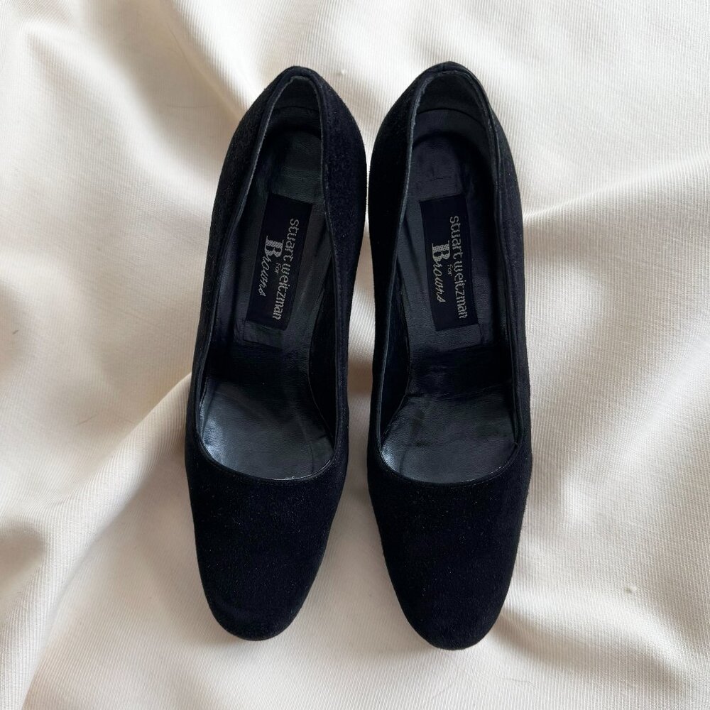 Vintage Stuart Weitzman Black Suede Platform Pumps, size 7 - Picture 2 of 8